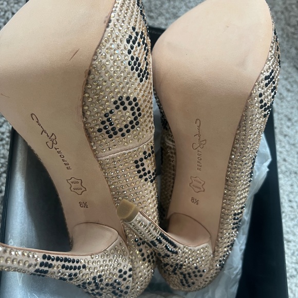 Report Signature Parker Gold Black Rhinestone Leopard Stiletto Heels Size 8.5 - Picture 2 of 5